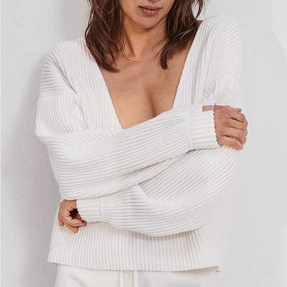 Lunya reversible open back cozy cotton silk knit sweater sincere white $198 - Picture 2 of 3